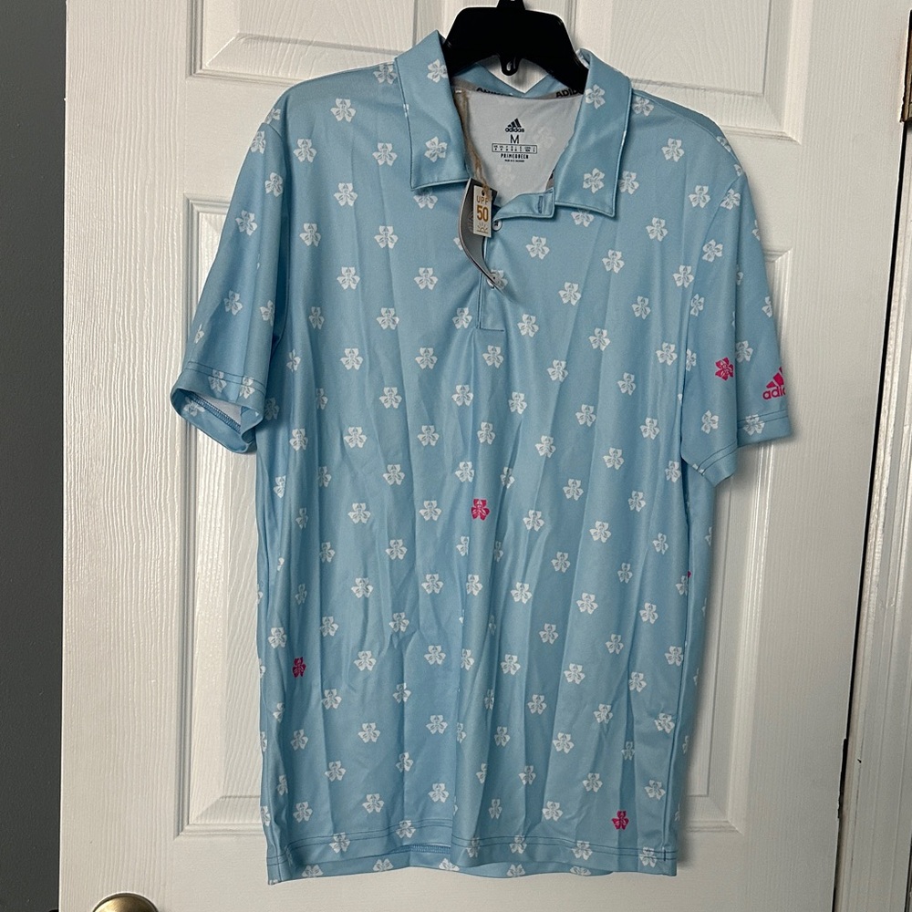 Adidas Sky Blue Polo with White and Pink Accents